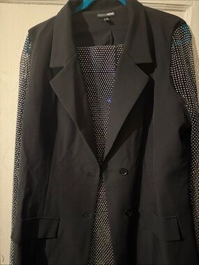 Fashion Nova Black Blazer with Rhinestone-Embellished Sleeves